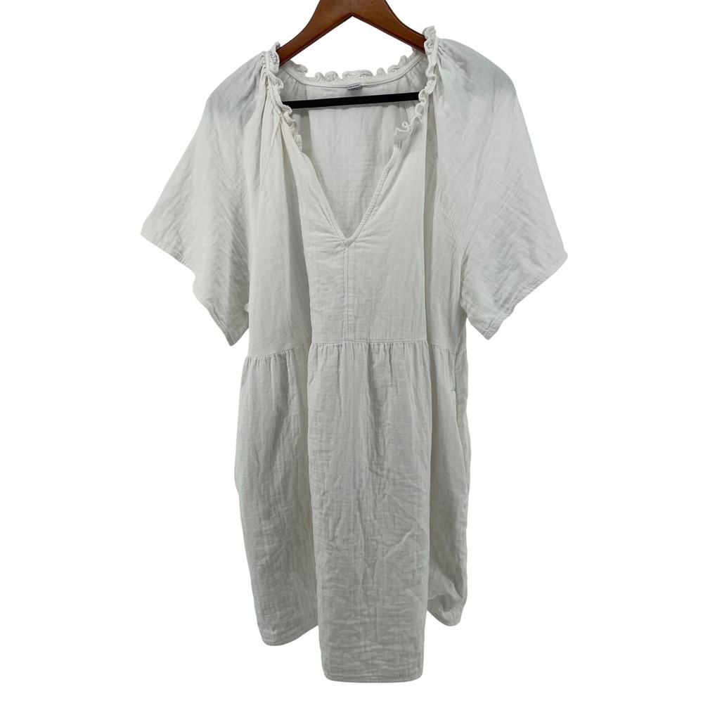 Old Navy Gauze Dress Women XL White Cottagecore Ruffle Neck Cotton Coastal Boho